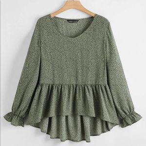 Shein Dalmatian Print High Low Peplum Top